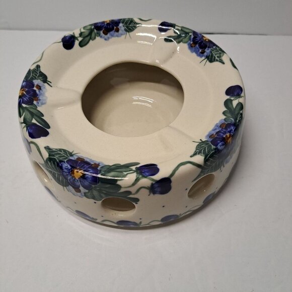 WR Ceramica Polish Pottery Unikat 7" Tealight Warmer/Heat Base Signed floral - Picture 8 of 9
